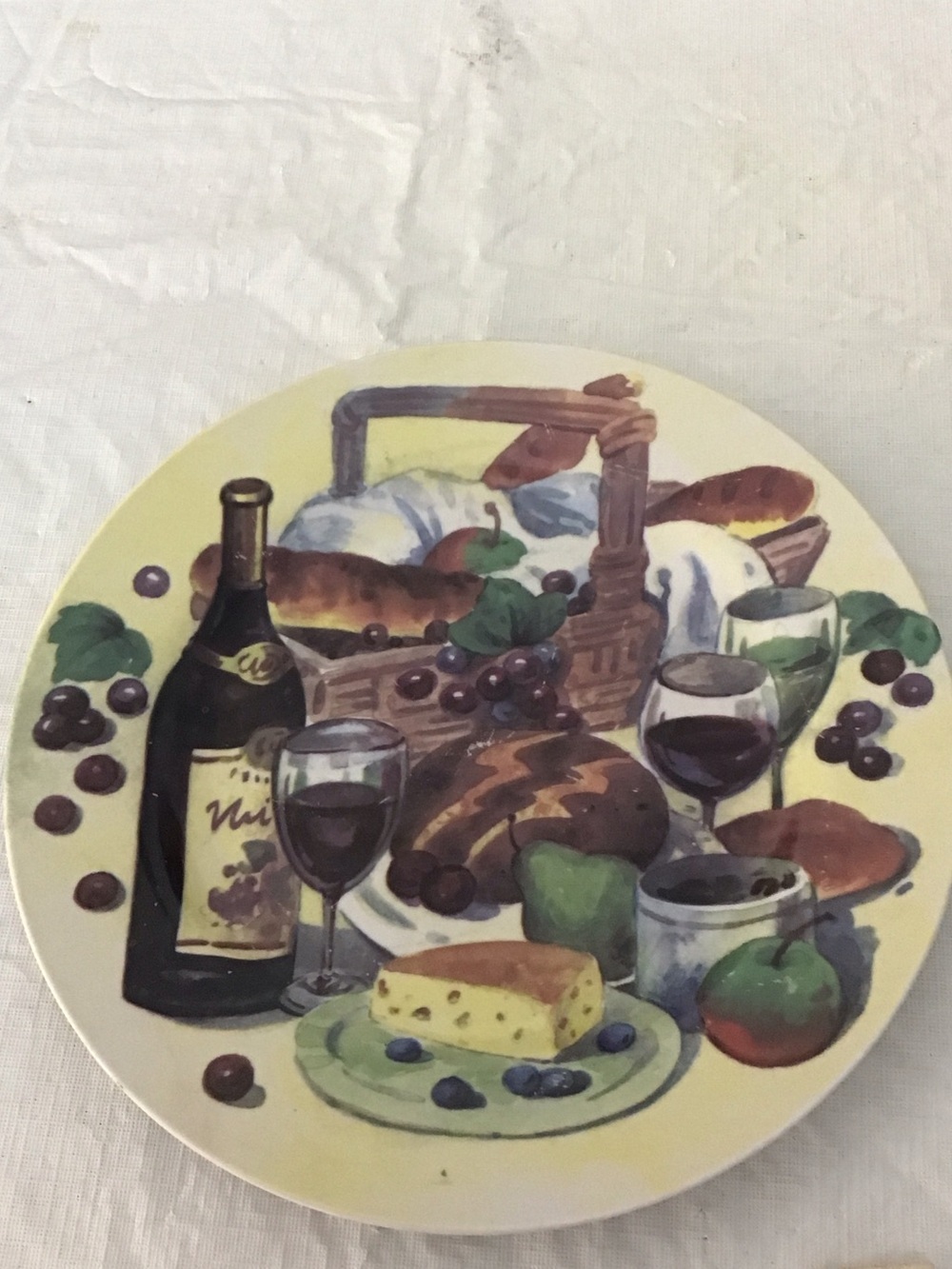 Decorative Vineyard Picnic Porcelain Accent Plate - Yellow & brown #191